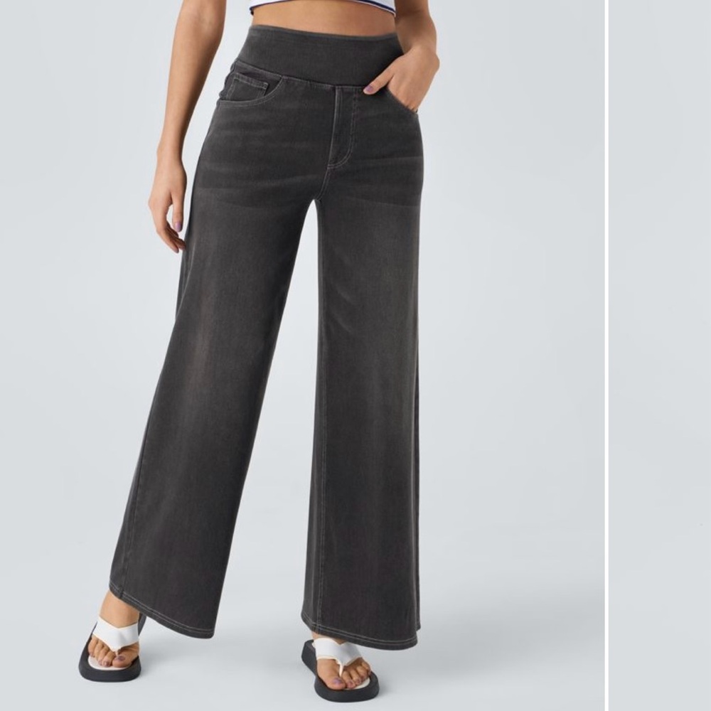 Halara Pull-on Baggy Wide Leg Stretch Knit Jean NWT